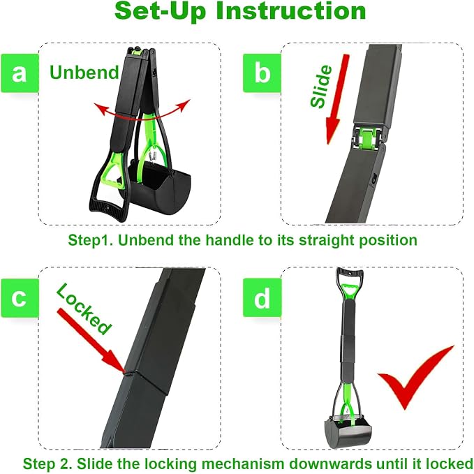 ienjoyed Pooper Scooper, Large Pooper Scooper for Dogs Heavy Duty, Dog Pooper Scooper with Long Handle & High Strength Durable Spring, Foldable Dog Poop Pick Up (32-inch) (32-inch(Green))