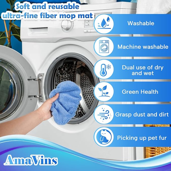 AmaVins 5 Pack Reusable Microfiber Mop Pads Compatible with Swiffer Sweeper Mop, Wet and Dry Flat mop Cover, Washable Swiffer Pads for Surface/Hardwood Floor Cleaning (Mop is Not Included)