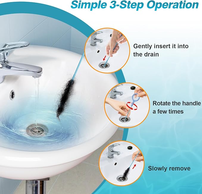 4 Pack 50 Inch Drain Snake Hair Drain Clog Remover Tool for Bathroom Sink | Reusable Brush, 50-Inch Break-Resistant Steel Wire Rope with Nylon Coating, 0.27-inch wand for Shower Drain Cleaning