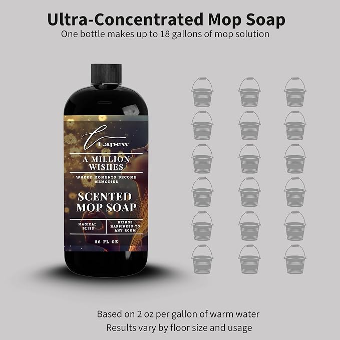 Lapew A Million Wishes Scented Mop Soap - Luxury Floor Cleaner Concentrate for Mopping Tile, Laminate, Vinyl & Hardwood | Streak-Free, Low-Foam | 36 oz