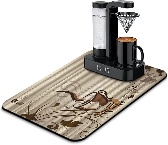 Fun Coffee Mat, 23inx15in, Absorbent Hide Stain Anti-Slip Coffee Bar Accessories, Dish Drying Mat for Kitchen