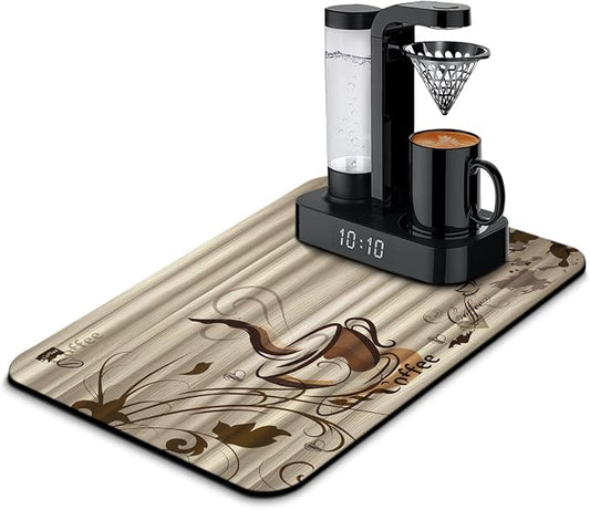 Fun Coffee Mat, 23inx15in, Absorbent Hide Stain Anti-Slip Coffee Bar Accessories, Dish Drying Mat for Kitchen