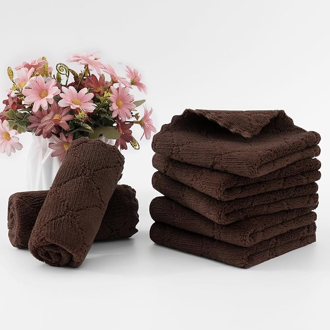 Homaxy 12 Pack Kitchen Dish Cloths (10 x 10 Inches, Brown), Super Soft and Absorbent Coral Velvet Dish Towels, Nonstick Oil Fast Drying Microfiber Cleaning Cloth, No Lint Household Dishcloths