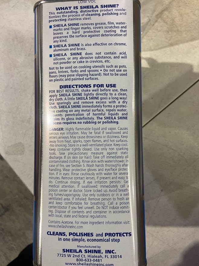 Sheila Shine 1 Gal. Can Low Voc Stainless Steel Cleaner and Polish, Protects Household Kitchen Surfaces, Removes Grease, Fingerprint & Watermarks, Stainless Steel Cleaner for Appliances, Fridge & Oven