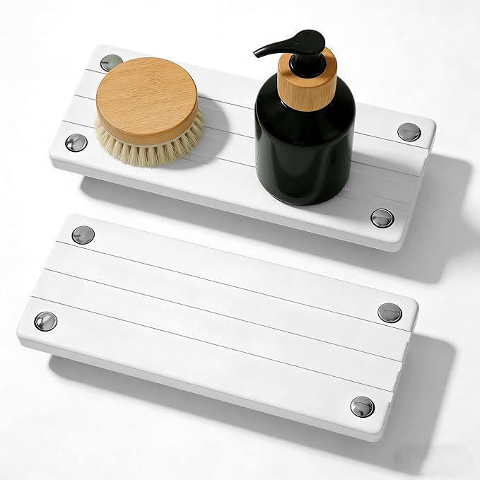 2PCS Instant Dry Sink Caddy for Bathroom Counter, Durable Kitchen Sink Organizer, Diatomite Stone Drying Tray, Upgrade Water Absorbing Stone Tray for Sink, Anti-Slip Stone Soap Tray -White