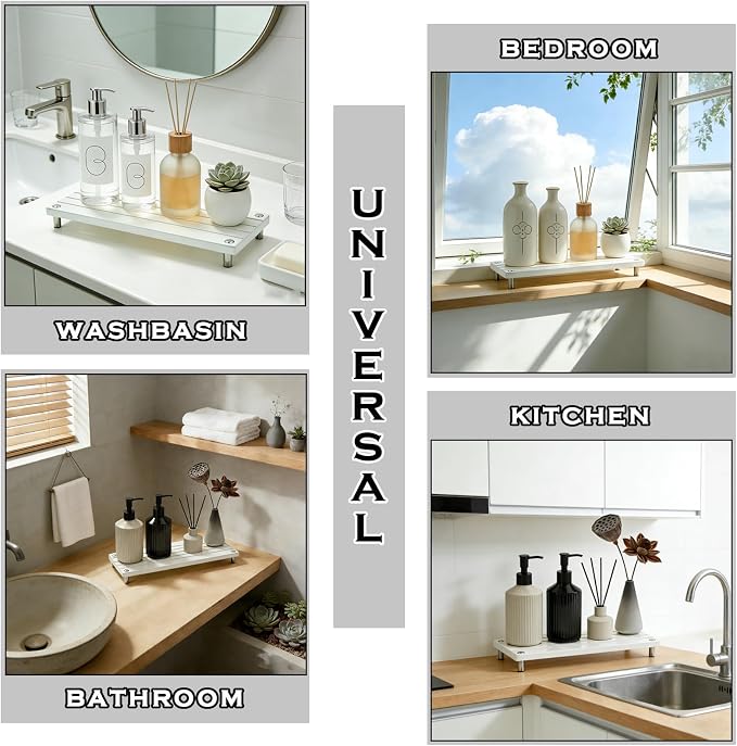 Durable Kitchen Sink Organizer, Instant Dry Sink Caddy for Bathroom Counter, Diatomite Stone Drying Tray, Upgrade Water Absorbing Stone Tray for Sink, Anti-Slip Stone Soap Tray -White