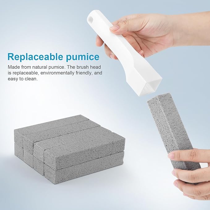 8 Pack Pumice Stone Toilet Bowl Cleaner with Long Handle - Replaceable Toilet Pumice Stone, Equipped with 2 Handles and 8 Floating Stones for Cleaning Toilets, Bathtubs, Grills, Swimming Pools, Sinks