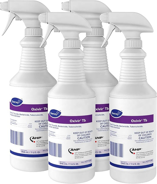 Diversey - Oxivir Tb Ready-To-Use Disinfectant Cleaner (4277285) - 32 Oz (Pack of 4 Bottles + 4 Spray Triggers)