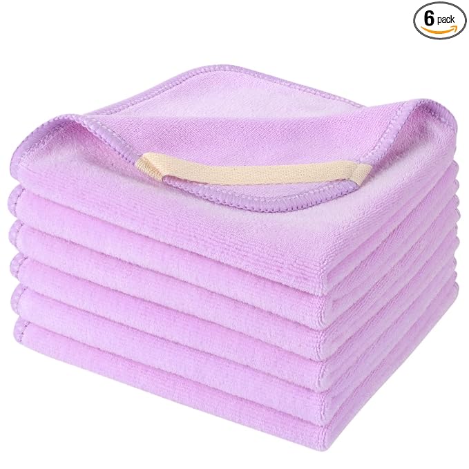SINLAND Microfiber Facial Cloths Fast Drying Washcloth 12inch x 12inch Light purple 6 pack
