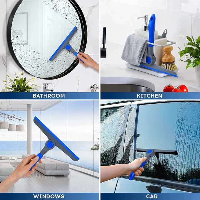 DSV Standard 10" Heavy Duty Blue, Grey Window Cleaning Squeegee, Handheld Squeegee for Glass Doors, Windows, Car Windshields & More