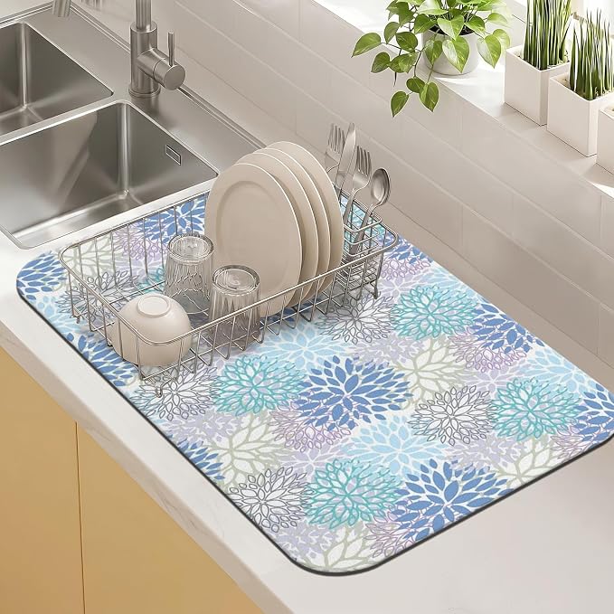 Kitchen Countertop Dish Drying Mat,Super Absorbent Coffee Bar Mat for Maker Espresso Machine, Anti-Slip Accessories for Kitchen Countertops 19x12 Inch