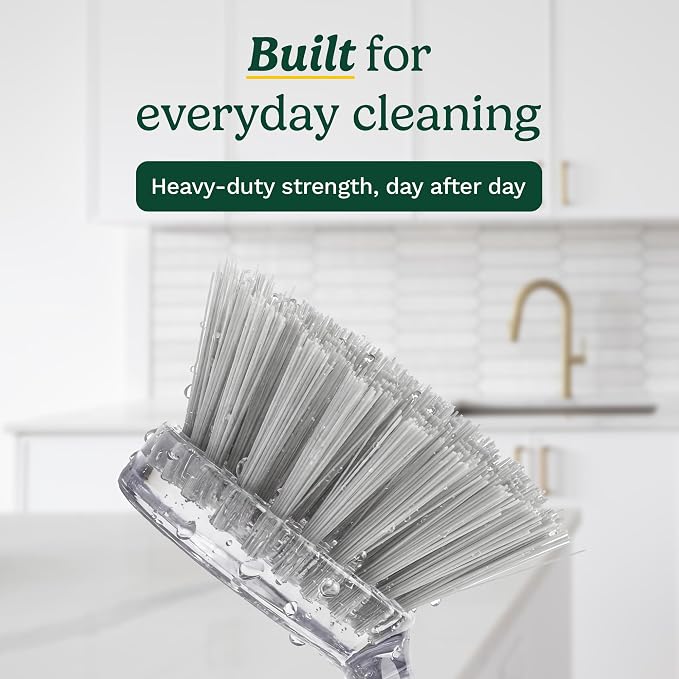 Cuisinart Dish Brush with Handle, 2 Pack, Firm Bristles | Multi-purpose dish scrubber for plates, pots, and pans, deep cleaning removes grease, safe for nonstick, round head