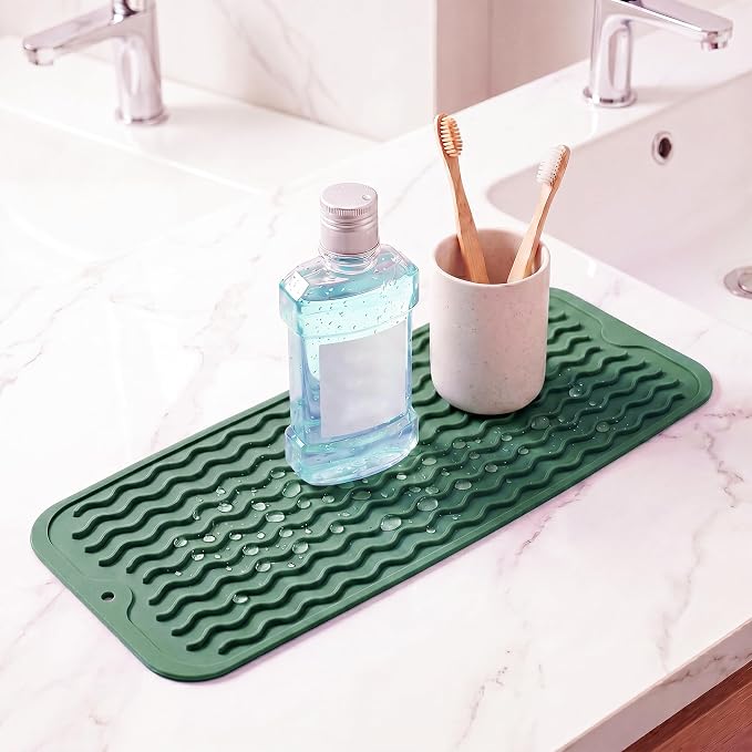 MicoYang Silicone Dish Drying Mat for Multiple Usage,Easy clean,Eco-friendly,Heat-resistant Silicone Mat for Kitchen Counter,Sink,Bar,Bottle,or Cup Green M 17 inches x 6 inches