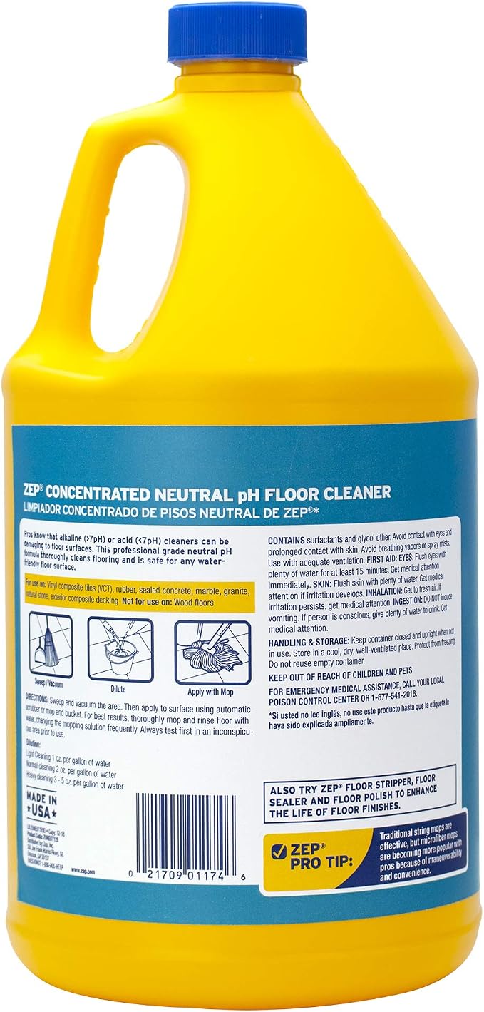 Zep Neutral PH Industrial Floor Cleaner - 1 Gallon - ZUNEUT128 - Concentrated Pro Trusted All-Purpose Floor Cleaner (Pack of 4)