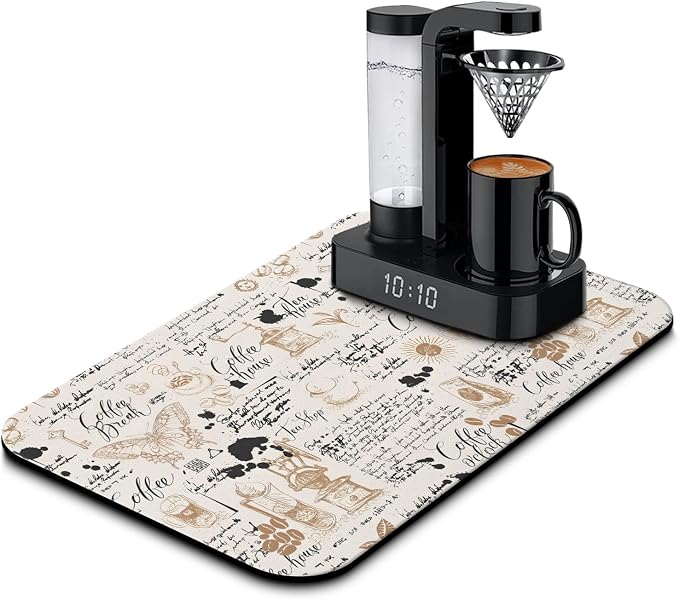Coffee Bar Mat, 19inx12in, Absorbent, Anti-Slip, Fits Under Coffee Machine, Dish Drying Mat for Kitchen Countertops