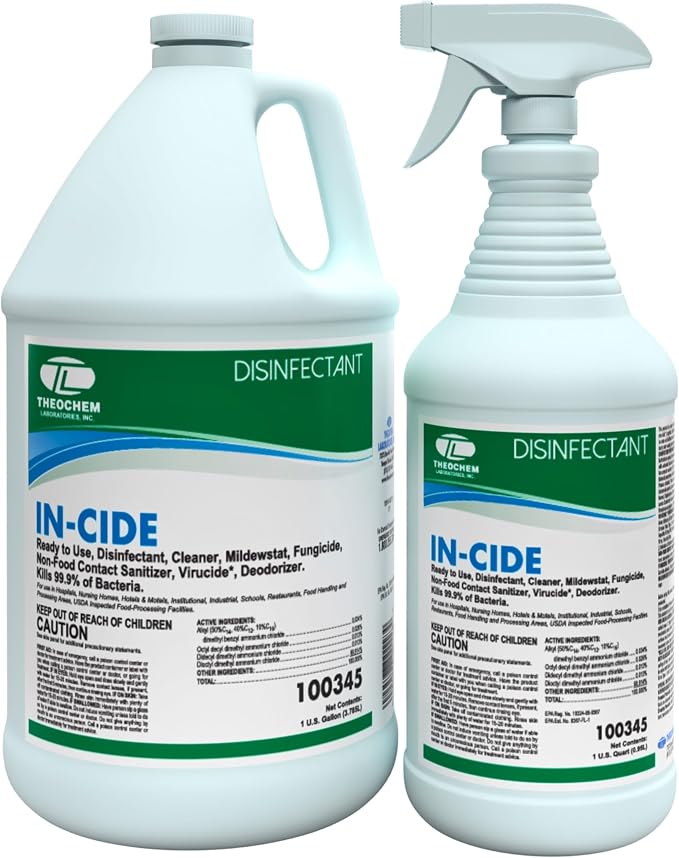 In-Cide Hospital Grade Disinfectant Spray - EPA Registered Cleaner Kills 99.9% MRSA, H1N1- Medical Grade for Home Office Clinic - Fresh Scent - 1 Gallon + 32oz Bundle