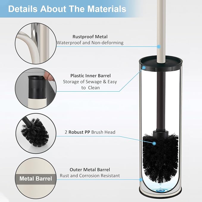 BGL White Toilet Brush and Holder,Stainless Steel Toilet Brushes for Bathroom with Holder