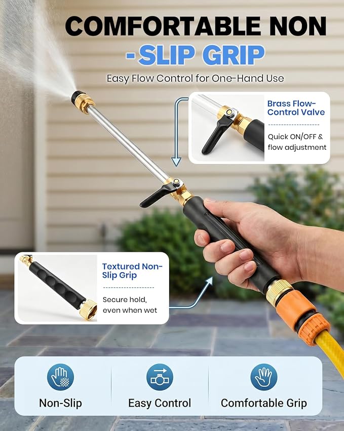 Saker 2026 Upgraded Jet Nozzle Power Washer - High-Pressure Hose Nozzle, Universal Garden Hose Attachment, Heavy-Duty Brass Pressure Washer Wand, 3 Spray Modes for Car, Driveway, Outdoor Cleaning