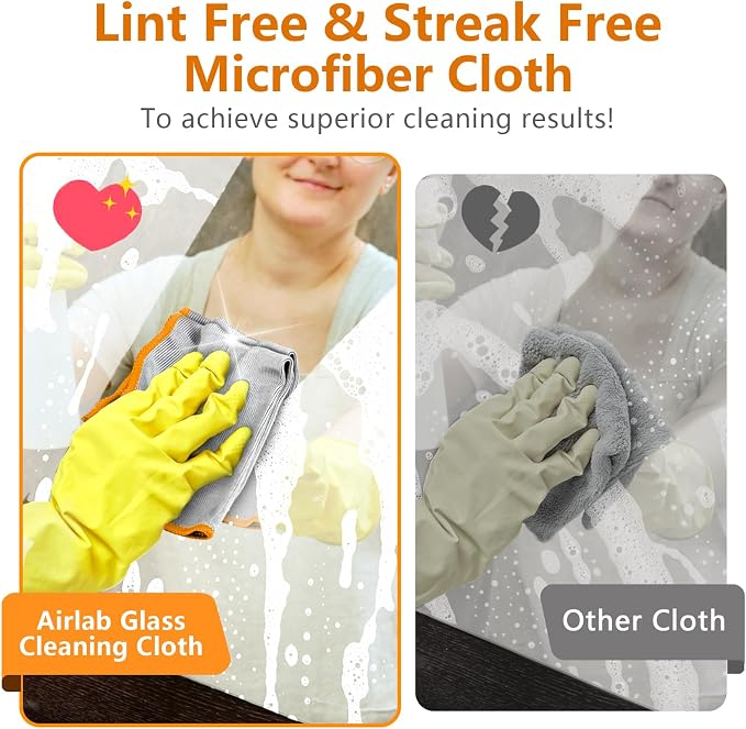 Airlab Glass Polishing Streak Free Miracle Cleaning Cloth, Sliver-Orange | Lint Free Microfiber Cleaning Rags for Glasses Kitchen Dish Mirrors Easy Clean, 12 x 12 Inches, Pack of 6