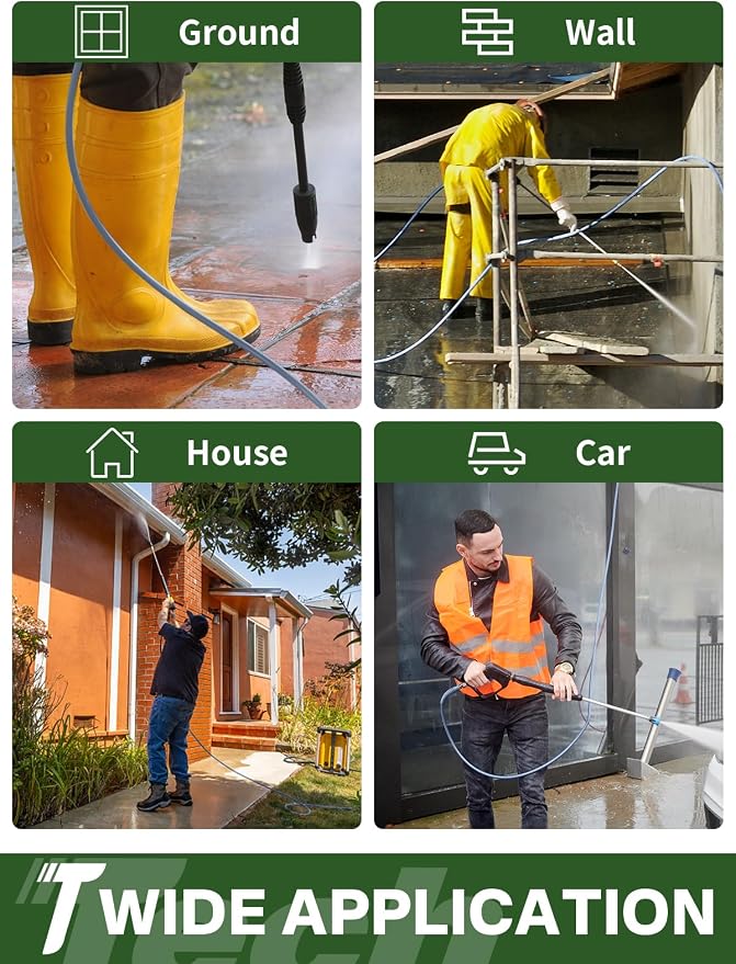 3/8" 4800PSI Pressure Washer Hose 50FT Swivel Quick Connect | Power Washer Hose for Cold/Hot Water Max 248°F, Kink Resistant Steel Wire Braided, Wear Resistant with M22 14mm Adapter