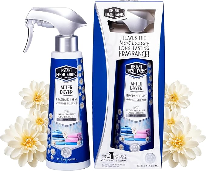 After Dryer Fabric Freshener & Wrinkle Release Spray - For Clothes & Laundry - Luxury Fragrance Odor Remover & Wrinkle Releaser - For Home & Travel - Fresh Linen Scent - 10.1 fl oz.