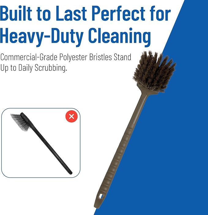 SPARTA 20" Floater Scrub Brush with Long Handle, Oil-Resistant Polyester Bristles, Multiple Trim Angles, Foam-Injected Polymer Block, Commercial Cleaning Tool, Brown