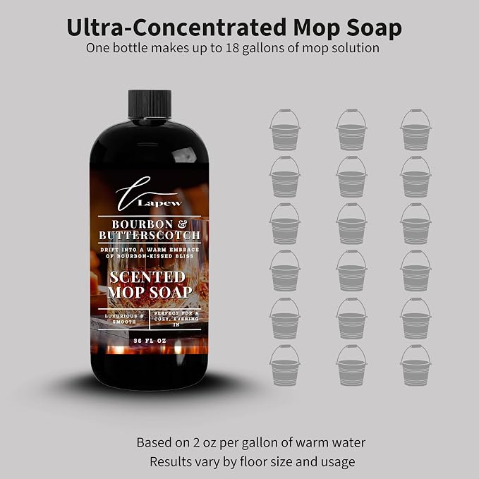 Lapew Bourbon & Butterscotch Scented Mop Soap - Luxury Floor Cleaner Concentrate for Mopping Tile, Laminate, Vinyl & Hardwood | Streak-Free, Low-Foam | 36 oz