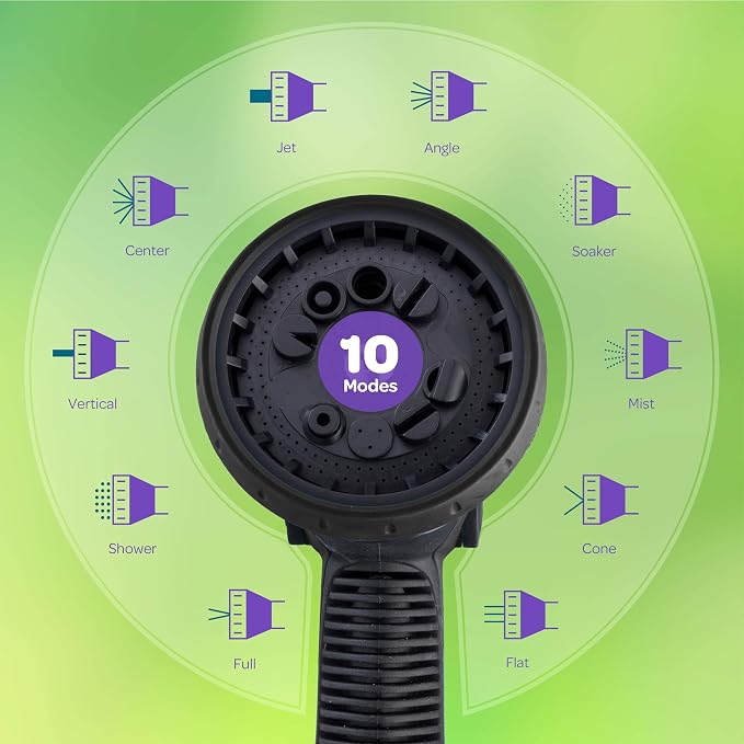 Hose Nozzle [Black] Heavy Duty Hose Sprayer With 10 Adjustable Watering Patterns. Thumb Control Design, Comfortable Ergonomic Grip, Garden Hose Nozzle for Watering Plants & Lawns/Fun showers/Cleaning