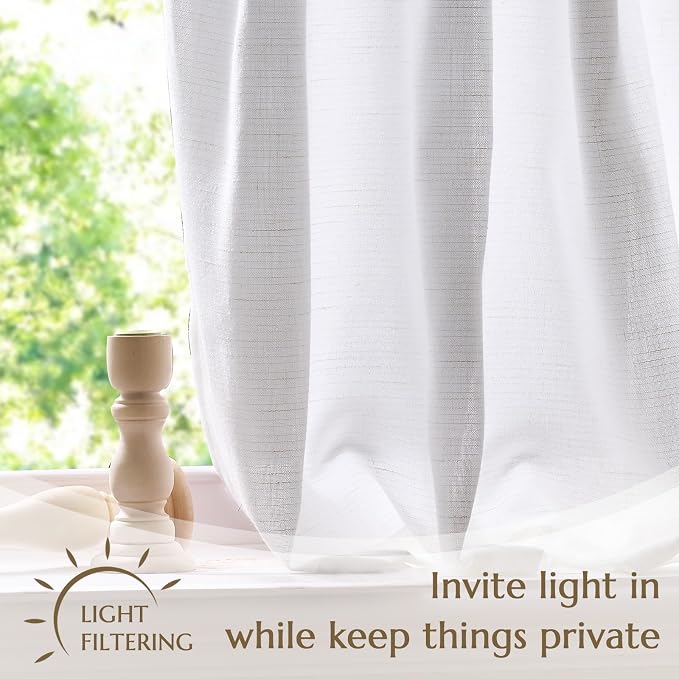 jinchan Linen Pinch Pleated Back Tab Tier Curtains, 26x30, 2 Panels, White | Light filtering,small window treatment,cafe curtains,machine washable,farmhouse,kitchen,bathrooms,laundry