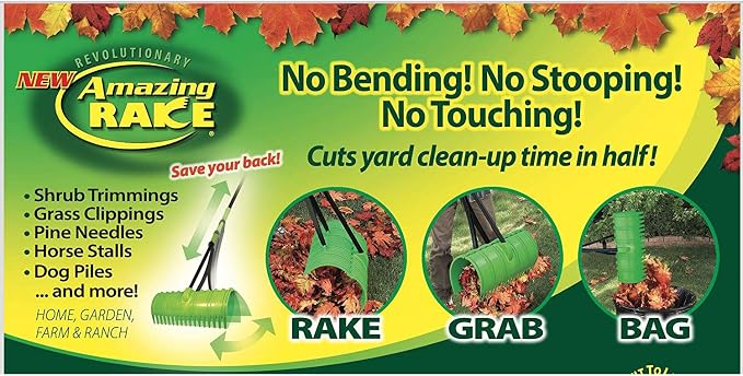 Back Saving Garden Rake ― Leaf Rakes for Gardening ― Leaf Picker Upper ― Heavy Duty Leaves Claw & Rakes Lawns Garden Tool ― Easy Leaf & Grass Grabber Without Bending Over ― Yellow