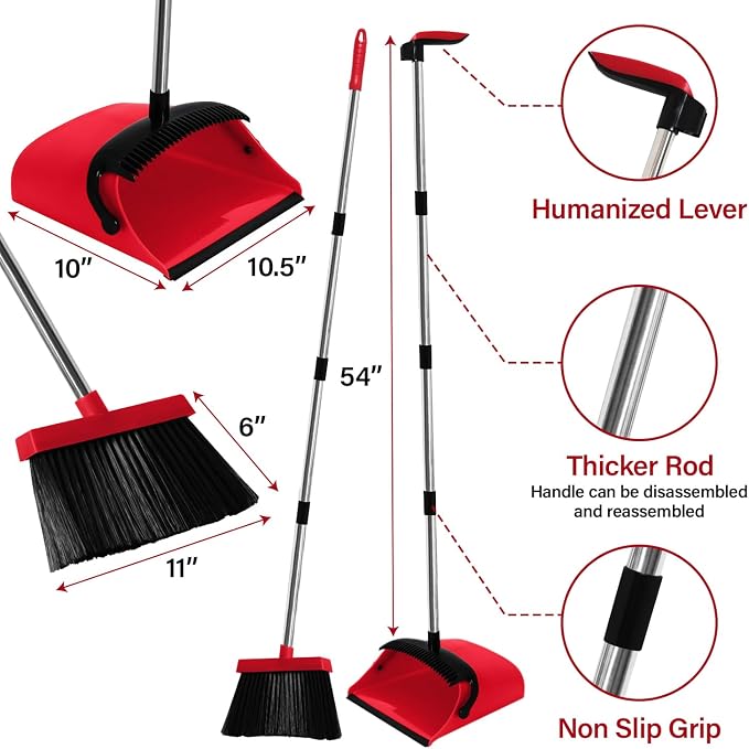 MOPPLEX Broom and Dustpan Set Combo, Kitchen Broom and Dustpan for Easy Sweeping, Premium Broom and Dustpan Set for Home Cleaning, Perfect Dust Pan and Broom Set for Home, Kitchen, and Office