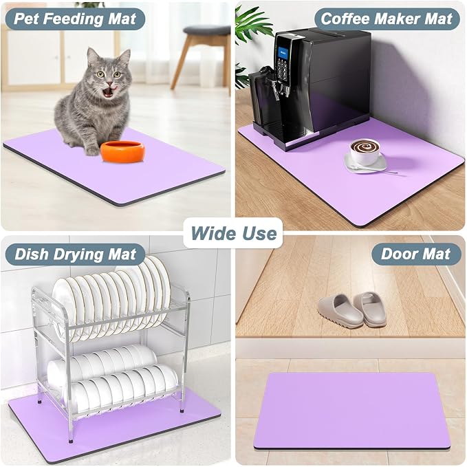 Rnivvi Coffee Mat, 12" x 19" Coffee Bar Mats for Espresso Machine Station Accessories and Organizer, Hide Stain Rubber Backed Absorbent Dish Drying Pad for Kitchen Counter, Cute Bar Decor Pad, Purple