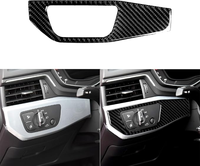 Real Carbon Fiber Trim for Audi Accessories | for B9 A4 S4 A5 S5 2020-2025 / RS5 2021-2025 Headlight Switch Panel Sticker Cover Interior Thick Overlay Decal - A