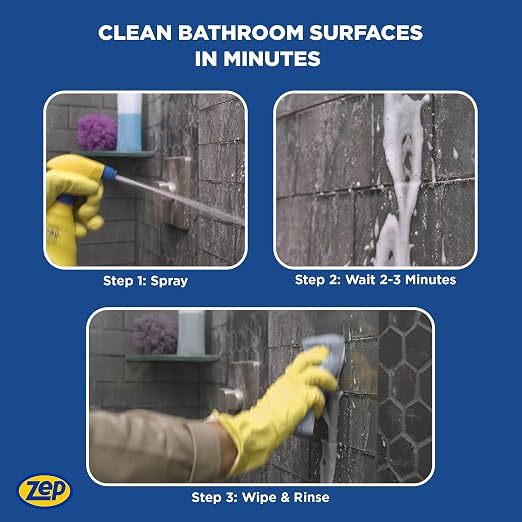 Zep Foaming Shower Tub and Tile Cleaner - 32 oz (Case of 4) ZUPFTT324 - No Scrub Formula, Breaks up Tough Buildup on Contact