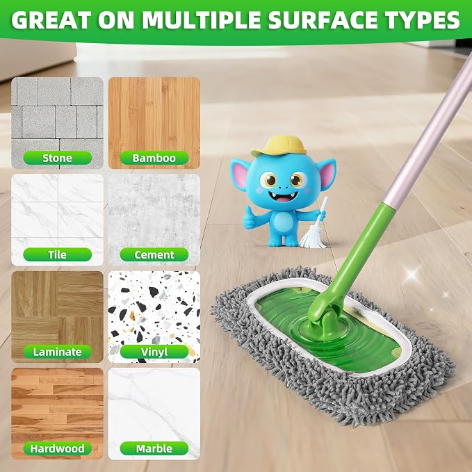 6 Pack Reusable Mop Pads for Swiffer, Microfiber Dry Sweeping Cloths | Compatible with Swiffer Sweeper Mop | Chenille Mop Refill Pads | Dry and Wet Pads Refill for Mopping Floors(Mop not Included)