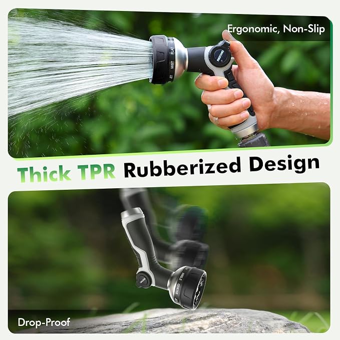 RESTMO 10-in-1 Water Hose Nozzle, Garden Hose Sprayer with 10 Adjustable Spray Patterns, Easy Thumb Control for Flow Adjustment, Ideal for Watering Plants & Lawns, Washing Cars & Pets, Black