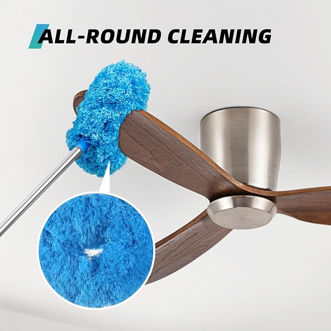 DRQ Ceiling Fan Cleaner Duster, 2 Pack Reusable Microfiber Duster with Extension Pole, 13 to 48 Inch Fan Blade Cleaner, Removable Dusters for Cleaning Walls Bookshelves Door Window Top (Blue)