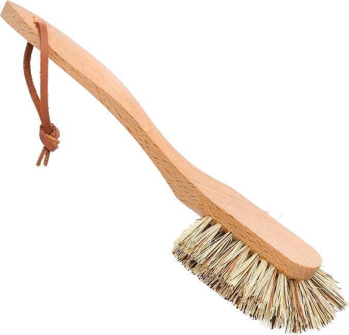 Redecker Dish Brush, Union Fiber, Curved Handle – Wrap-Around Heavy Duty Scrub Brush, Made in Germany