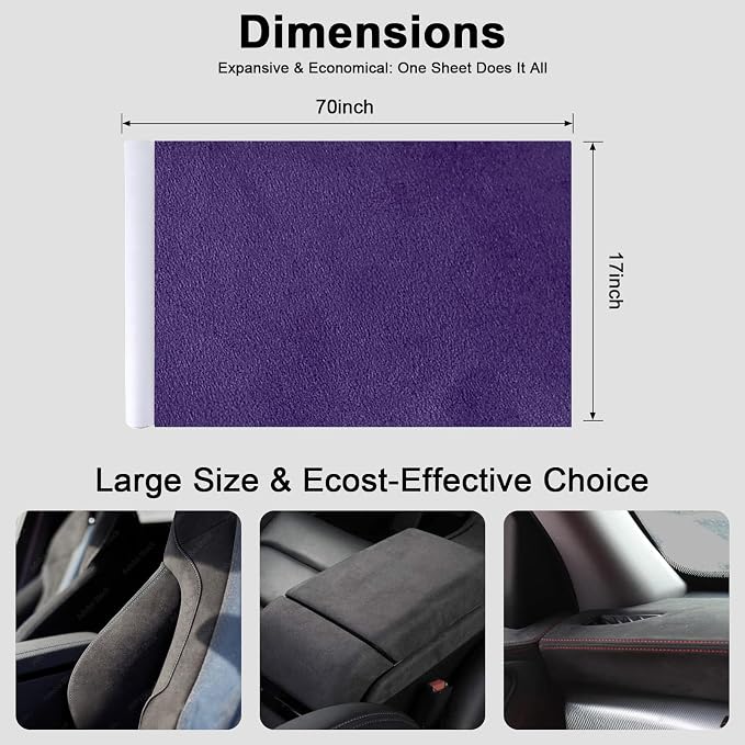Premium Purple Suede Fabric Wrap - 17x70 inch Suede Wrap for Car Interior - Self-Adhesive Microfiber and Synthetic Leather, Stretchable Interior Film for Car and Home Decor