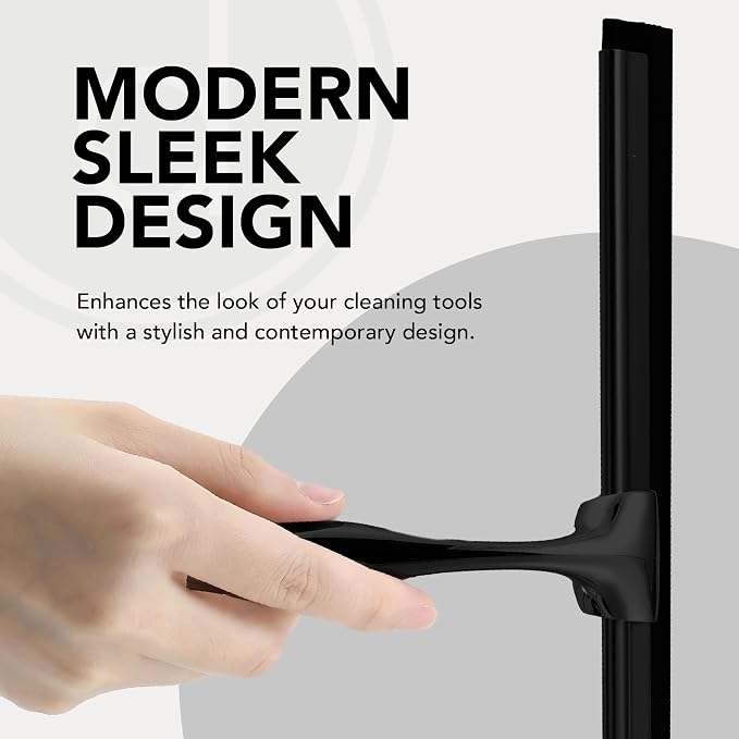Metal Squeegee – Stainless Steel Window & Shower Cleaner | Soft silicone blade removes water & soap on shower doors, car windshields & glass – includes hook, Black