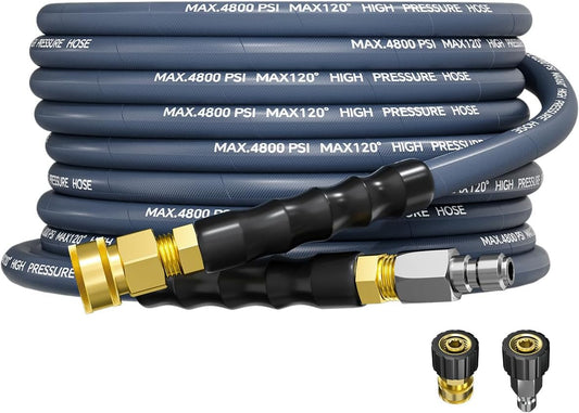 3/8" 4800PSI Pressure Washer Hose 25FT Swivel Quick Connect | Power Washer Hose for Cold/Hot Water Max 248°F, Kink Resistant Steel Wire Braided, Wear Resistant with M22 14mm Adapter