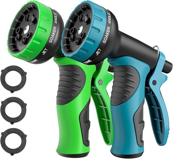 Besiter Garden Hose Nozzle with 10 Spray Patterns : 2 Pack High Pressure Water Sprayer for Car Washing, Pet Bathing & Lawn Care with Lock Feature & Comfort Grip – Fits All 3/4" Standard Hoses Thread