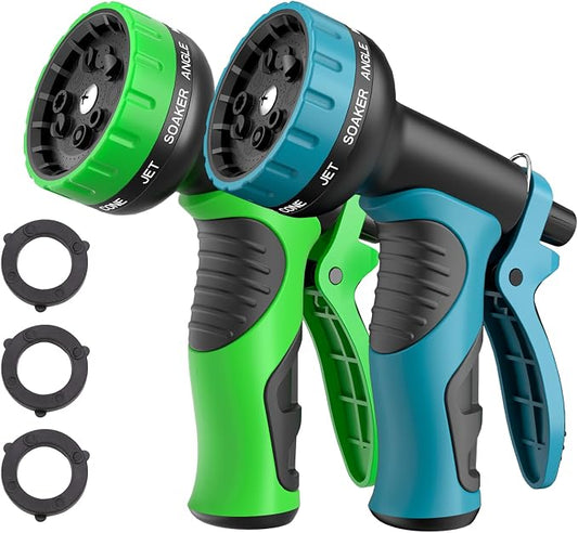 Besiter Garden Hose Nozzle with 10 Spray Patterns : 2 Pack High Pressure Water Sprayer for Car Washing, Pet Bathing & Lawn Care with Lock Feature & Comfort Grip – Fits All 3/4" Standard Hoses Thread