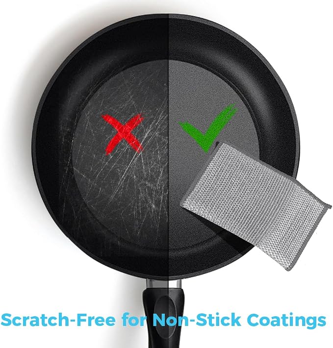 AIDEA Non Scratch Wire Dishcloth 24PK, Upgraded Wire Dishwashing Rag for Kitchen, Dual Sided, Dish Cloths for Washing Dishes, Cleaning Pads Steel Scrubber for Cookware, Sinks, Stove Tops, 7"×8" Grey