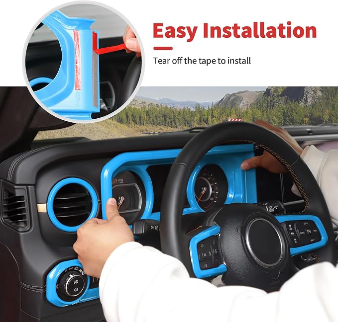 21PCS Full Set Interior Trim Kit for 2024-2026+ Jeep Wrangler JL JLU & Jeep Gladiator JT, Dashboard Side Outlet Door Handle Bowl Headlight Switch Roof Reading Light Cover (Light Blue)