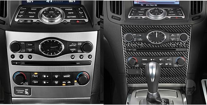 Real Carbon Fiber Trim for Infiniti Accessories | for G35 G37 X S 2007-2010 Sedan Coupe Convertible Dash CD AC Control Panel Interior Thick Overlay Decal - A