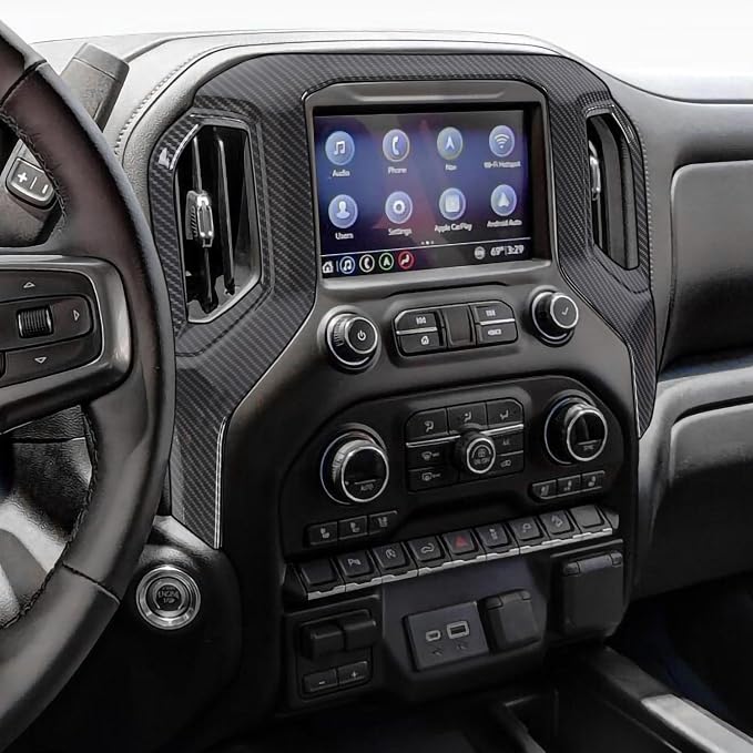 RT-TCZ for Silverado Dash Navigation Panel Trim Cover Compatible with Chevy Silverado 2019-2021 GMC Sierra 2019-2022 Carbon Fiber Interior Accessories