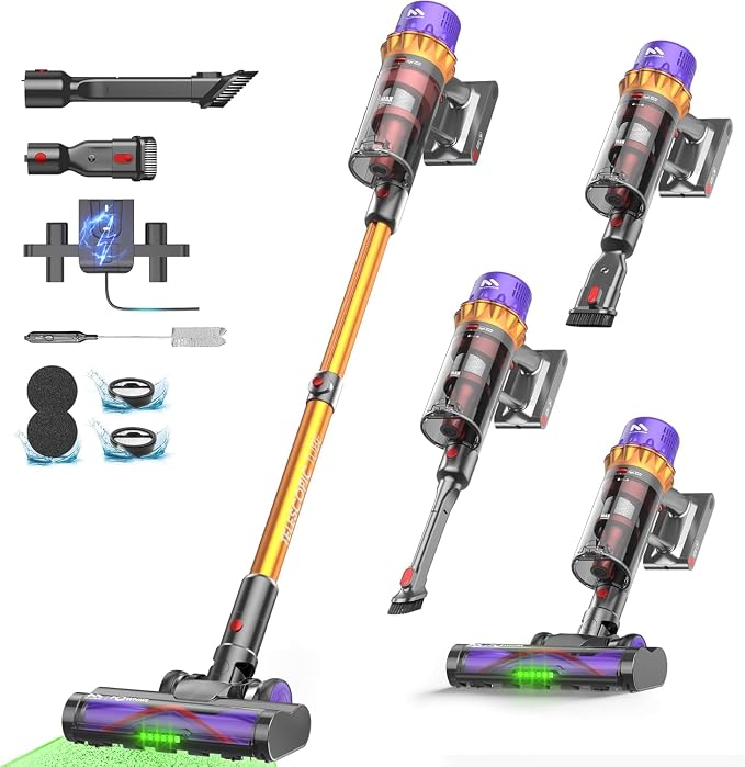 AlloyMove Cordless Vacuum Cleaner, 550W 50KPA 80Mins Self-Standing Cordless Vacuum for Home, With Wall Mount Charging/LED Display/Anti-Tangle Brush Stick Vacuum for Carpet/Pet Hair/Hardwood Floor, A05