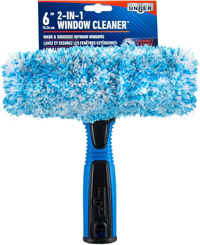 Unger Professional Connect and Clean 2-in-1 Squeegee and Scrubber, 6” Window Cleaning Tool, Commercial and Residential Use, Washer Cleaner Supplies to Remove Excess Water and Dry