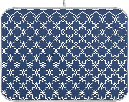 Super Absorbent Dish Drying Mat Microfiber Fast-Drying Dish Mat 24" x 18" Kitchen Dish Drying Pad Watercolor Cute Navy Blue Moroccan Mandala
